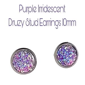2/$20 Handmade Irridescent purple/pink drusy druzy stud earrings studs. 10mm.